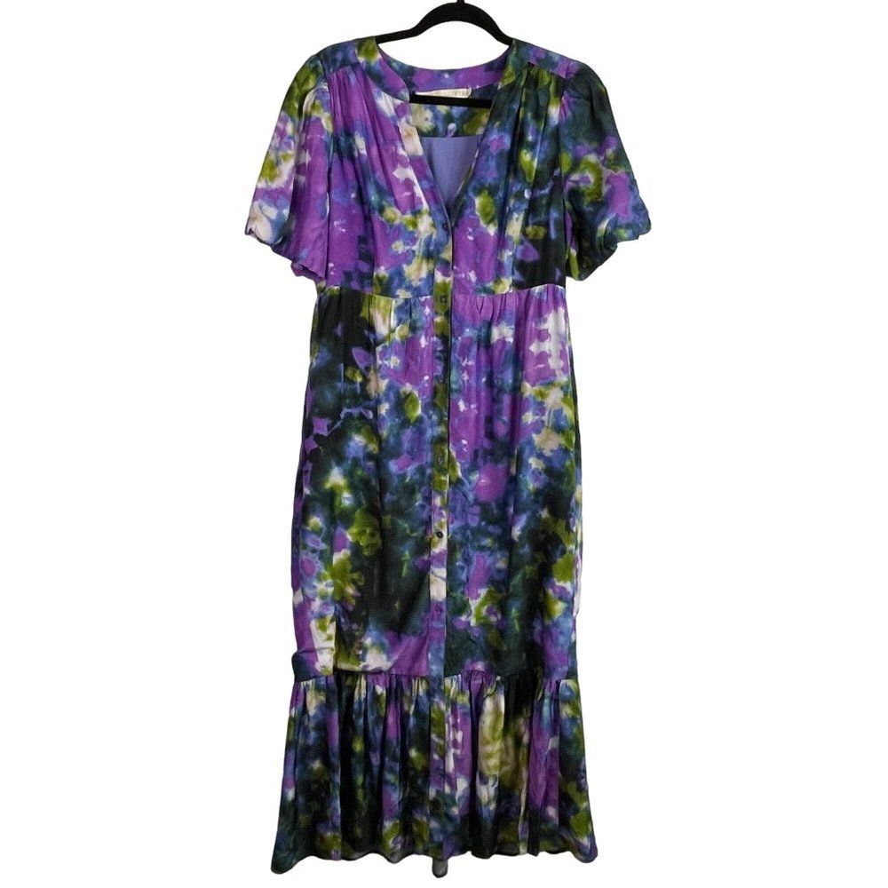 Marie Oliver Maxi Dress Tie Dye Button Down Silk Blend Size S Empire Waist